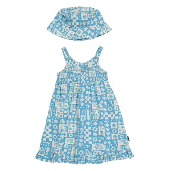 VOLCOM Ice Blue Little Girls Printed Dress With Hat - Picture 1 of 2